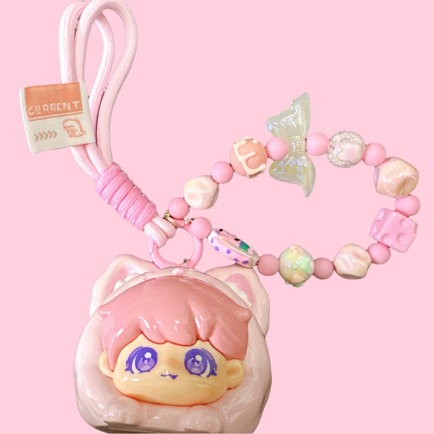 Bag charm with Animal Party Pink Cat (acrylic chain as gift)